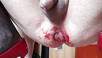 Sissy Oksana tore her asshole with a huge bottle but got sissygasm_Asshole gape closeup